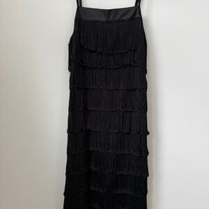 Vero Moda Black Tiered Fringe Slip Dress | Flapper Gatsby Vibes